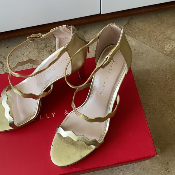 Gold strappy heeled sandals by Kelly & Katie - Picture 2 of 4